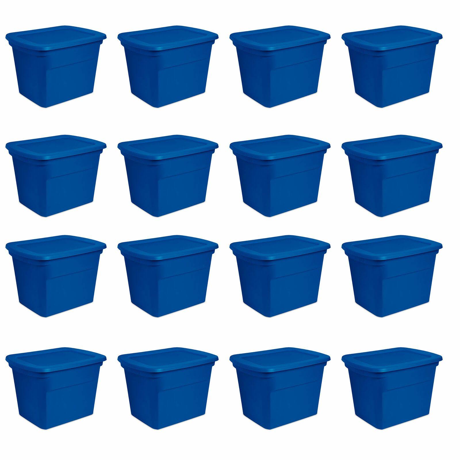 Sterilite 18 Gallon Plastic Stackable Storage Tote Container Box Blue 16 Pack