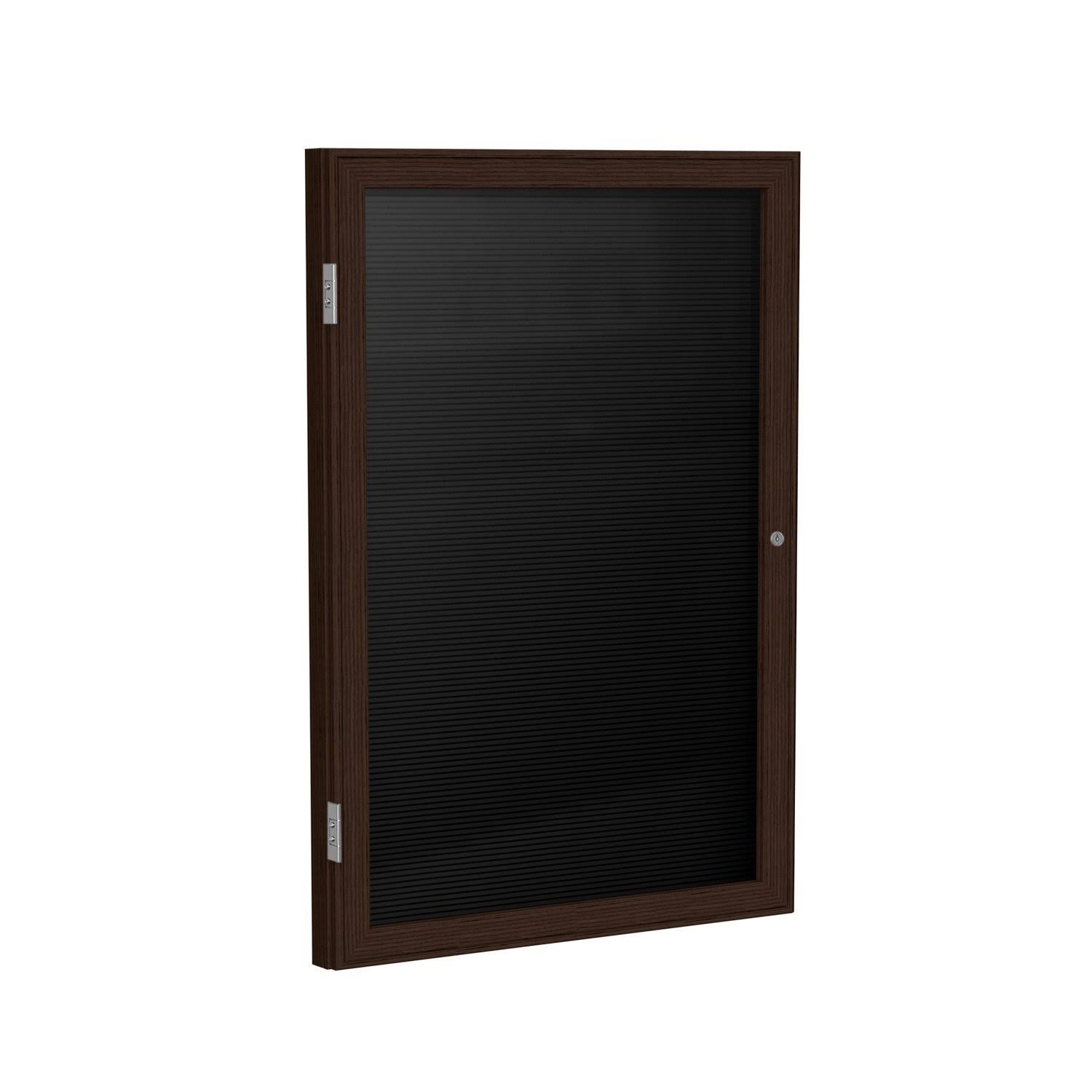 Ghent 36x22 x 30x22 1 Door Enclosed Flannel Letter Board, Black, Wood Frame Walnut Finish (PN13630B-BK)