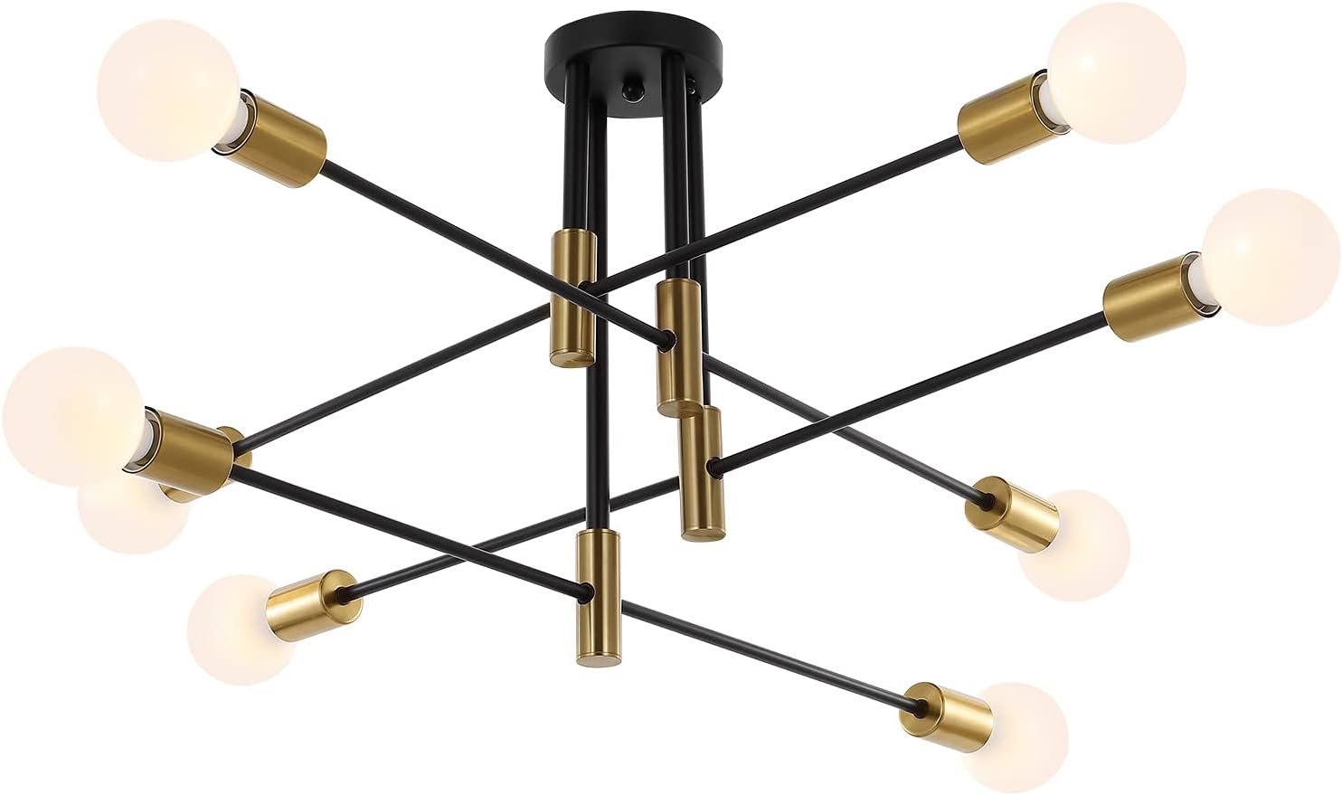 Minyuco Semi Flush Mount Ceiling Light Fixture 8-Light Sputnik Chandeliers Mid Century Modern Chandelier Black and Gold Farmhouse Vintage E26 Pendant Lamp for Foyer,Dining Room,Kitchen,Bedroom