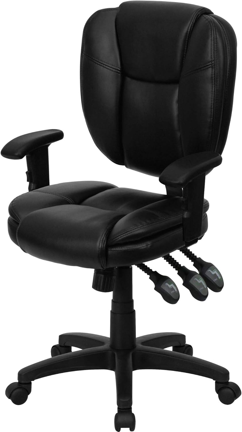 Delacora GO-930F-BK-LEA-ARMS-GG Delacora FF-GO-930F-LEA-ARMS 19.75 Inch Wide LeatherSoft Blend Swivel Task Chair with Adjustable Arms