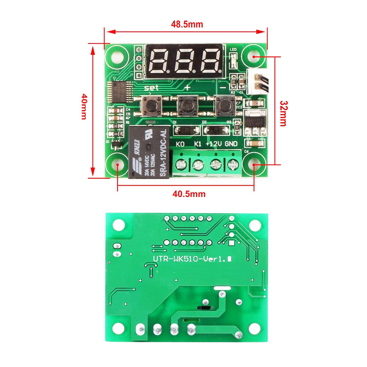 DaFuRui 3Pack W1209 Digital Temperature Controller Module with w1209 Case，Red Digital Display W1209 Temperature Control Module DC 12V with 30cm Waterproof -50~110℃ Probe