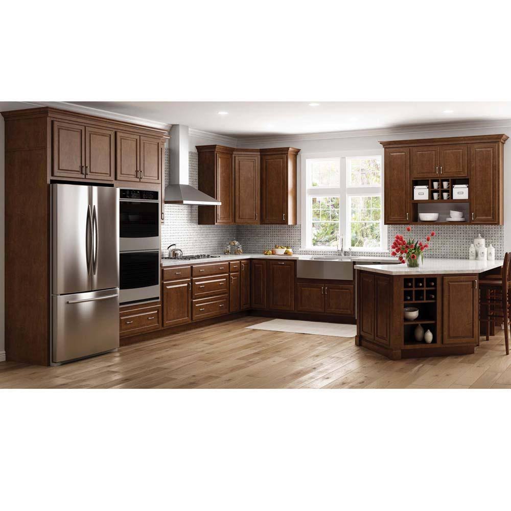 Hampton Bay Wall Bridge Kitchen Cabinet 36 in. x 18 in. x 24 in. Cognac