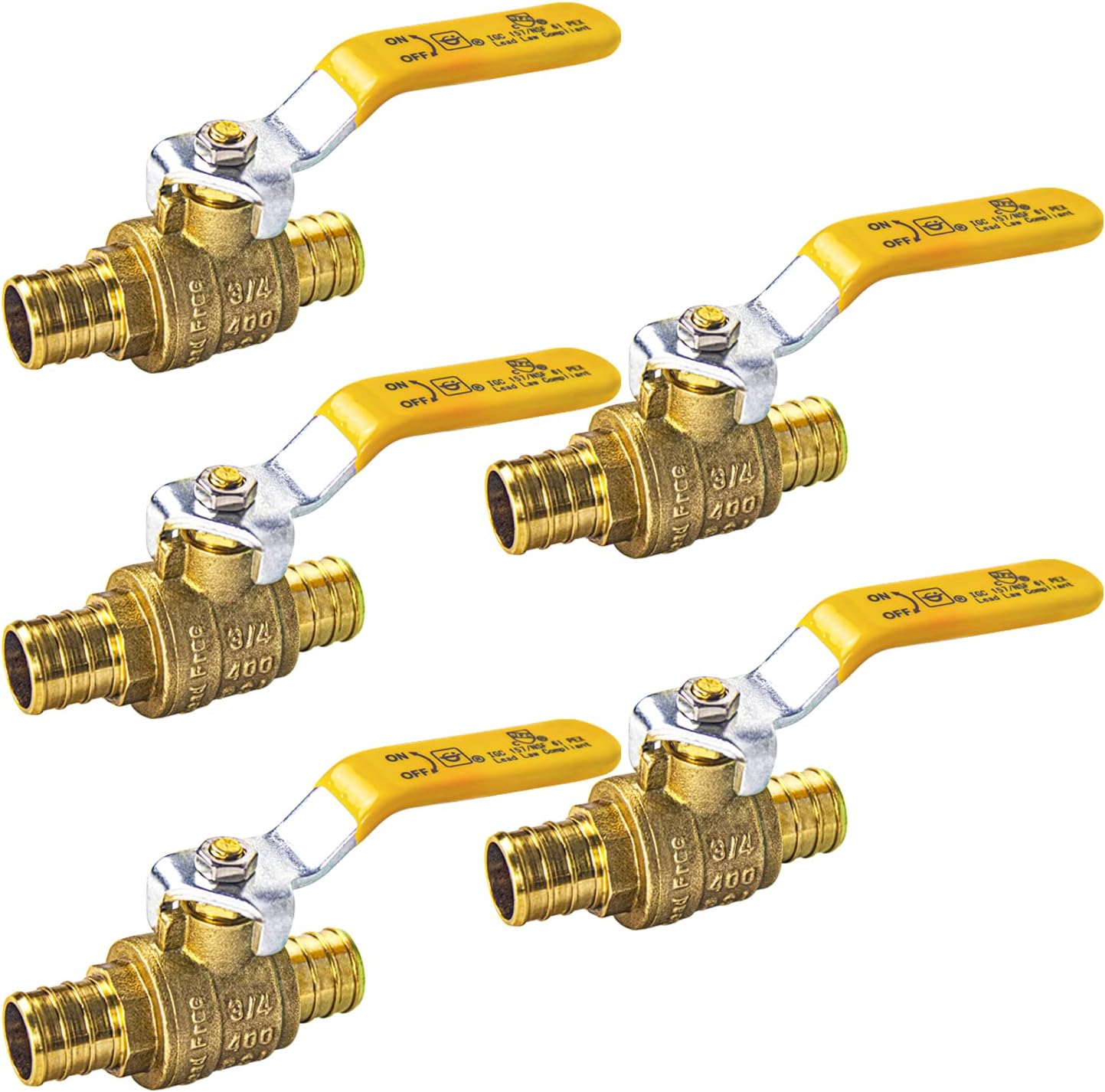 AB 5-Packs 3/4 Inch X 3/4 Inch PEX Brass Full Port Inline Ball Valve, Inline Lever Handle-Water Valve Shut Off, Push-to-Connect (Lead-Free) Pack of 2