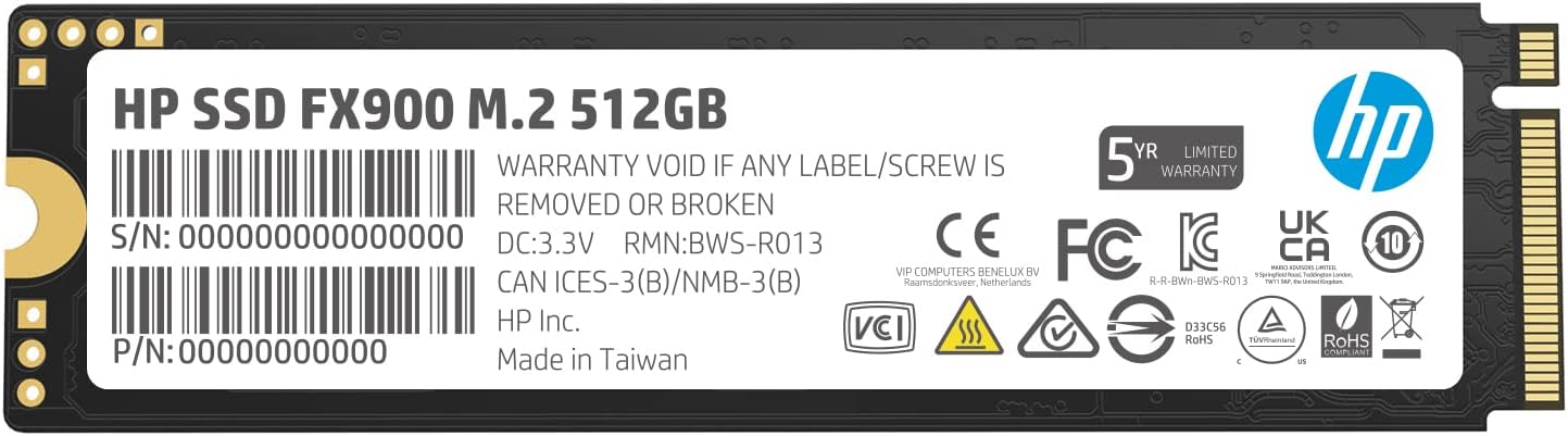 HP FX900 512GB NVMe GEN 4 Internal SSD, PCIe 4.0 16 Gb/s, M.2 2280, 3D TLC NAND PC Solid State Drive Up to 4900 MB/s - 57S52AA#ABB Pack of 2