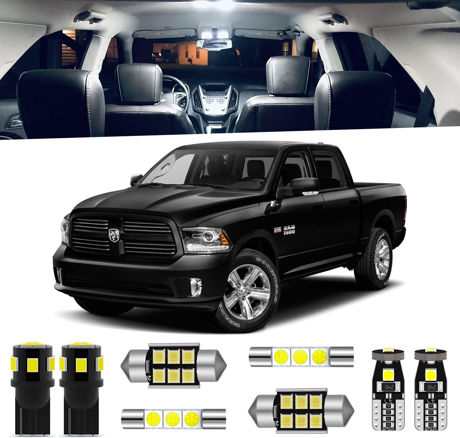 ENDPAGE 12-Pieces Ram Interior LED Light Kit for Dodge Ram 2009 2010 2011 2012 2013 2014 2015 2016 2017 2018 White 6000K Interior LED Lighting Package + License Plate Lights, Install Tool