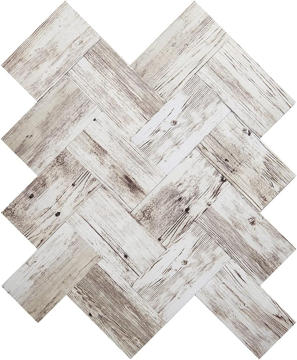 DICOFUN Peel and Stick Tile Herringbone Backsplash, White Birch Stick on Tiles for Kitchen, Bathroom, Laundry Room, Camper, Fireplace (10 Sheets, PVC Composite)