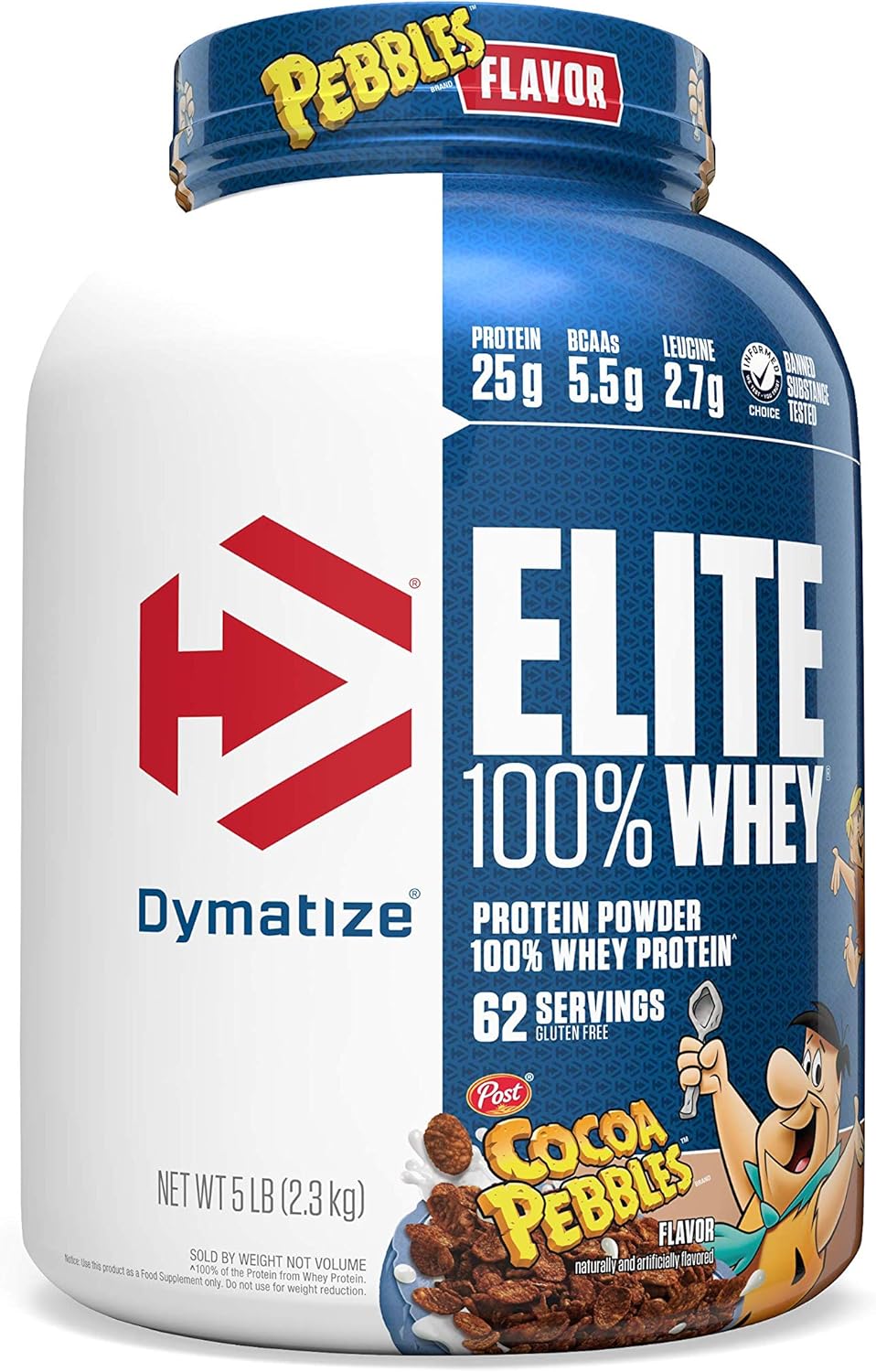 Dymatize Elite 100% Whey Protein Powder, 25g Protein, 5.5g BCAAs & 2.7g L-Leucine, Quick Absorbing & Fast Digesting for Optimal Muscle Recovery, Cocoa Pebbles, 5 Pound Pack of 2