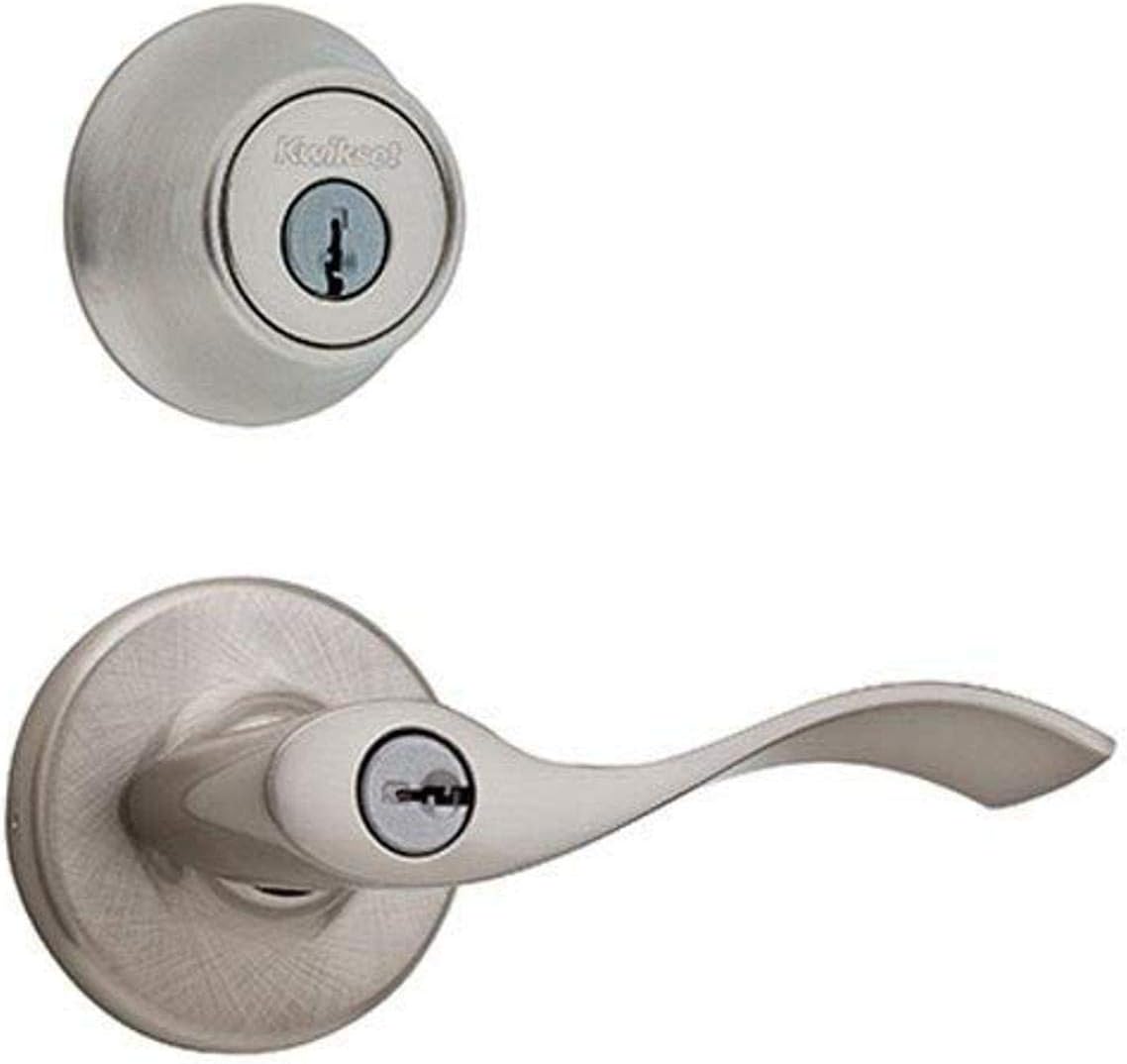 Kwikset 690BL 15 CP Single Cylinder Deadbolt Combo Pack with Balboa Entry Lever in Satin Nickel
