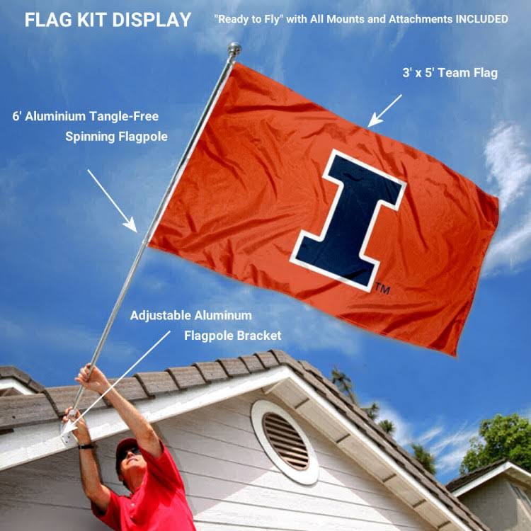 Illinois Fighting Illini I Logo 3x5 Flag and Accessory Kit, Orange