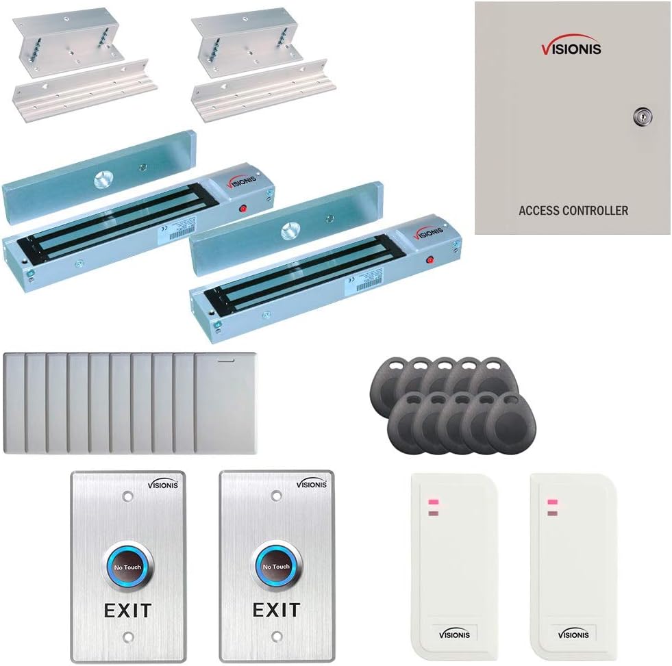 Visionis FPC-6480 Two Door Access Control for Inswing Door 600lbs MagLock Time Attendance TCP/IP Wiegand Controller, White Card Reader, 10,000 Users Software Included