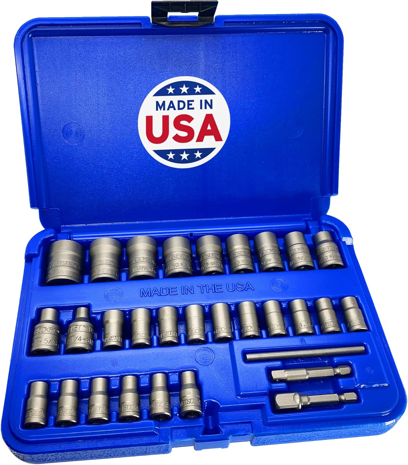 ROCKETSOCKET | 30 Piece Extraction Socket Tool Set | &frac14; in. and ⅜ in. Drive | Made in USA Steel