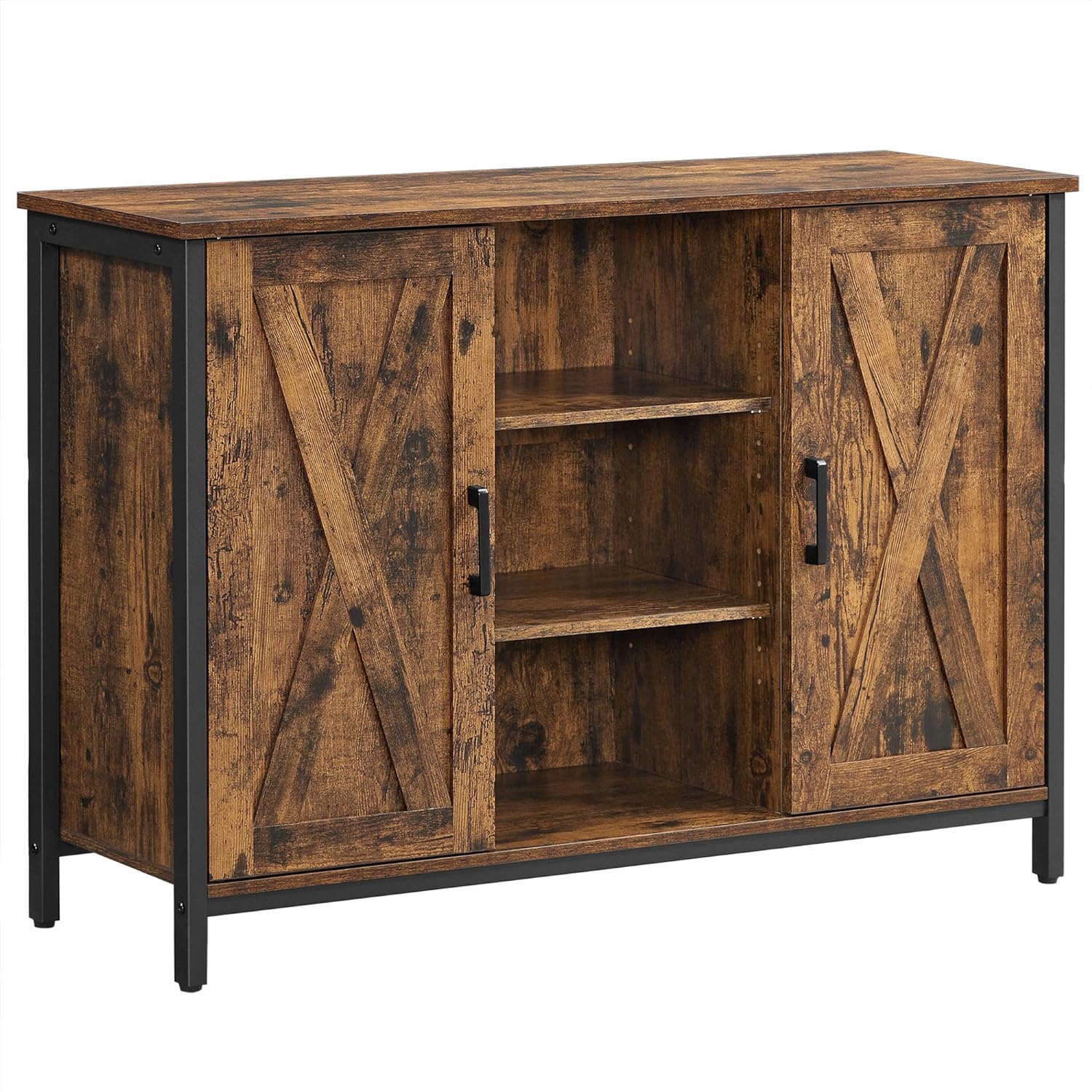 VASAGLE Buffet Cabinet, Sideboard with Cupboard and Shelves, Accent Cabinet, Barn Doors, for Dining Room, Living Room, Hallway, Industrial, Rustic Brown and Black ULSC098B01