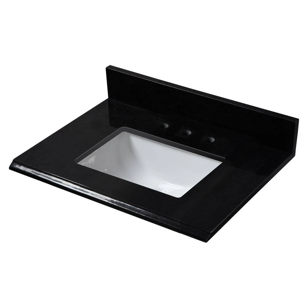 Home Decorators Collection 25 in. W x 22 in. D Granite Single Trough Sink Vanity Top in Midnight Black 24888