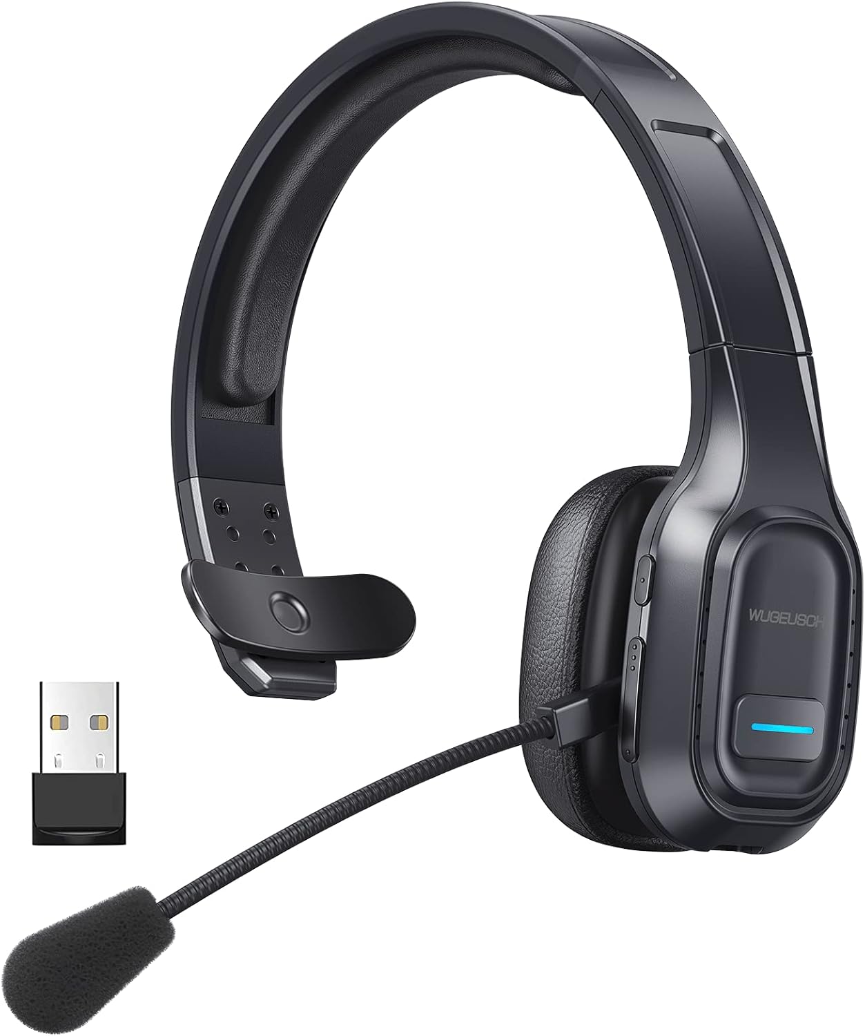 WUGEUSCH Wireless Headset With Microphone - Noise Canceling Headphones with Mic - On-Ear Earphones with USB Dongle for Office Work, Video Calling, Call Center - 32H Talk Time, Clear Audio Transmission Pack of 2