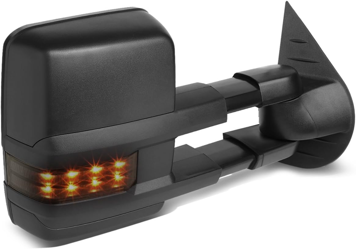 Right Side Black Power Heated Telescoping w/LED Turn Signal Towing Mirror Compatible with Silverado Sierra GMT900 07-14