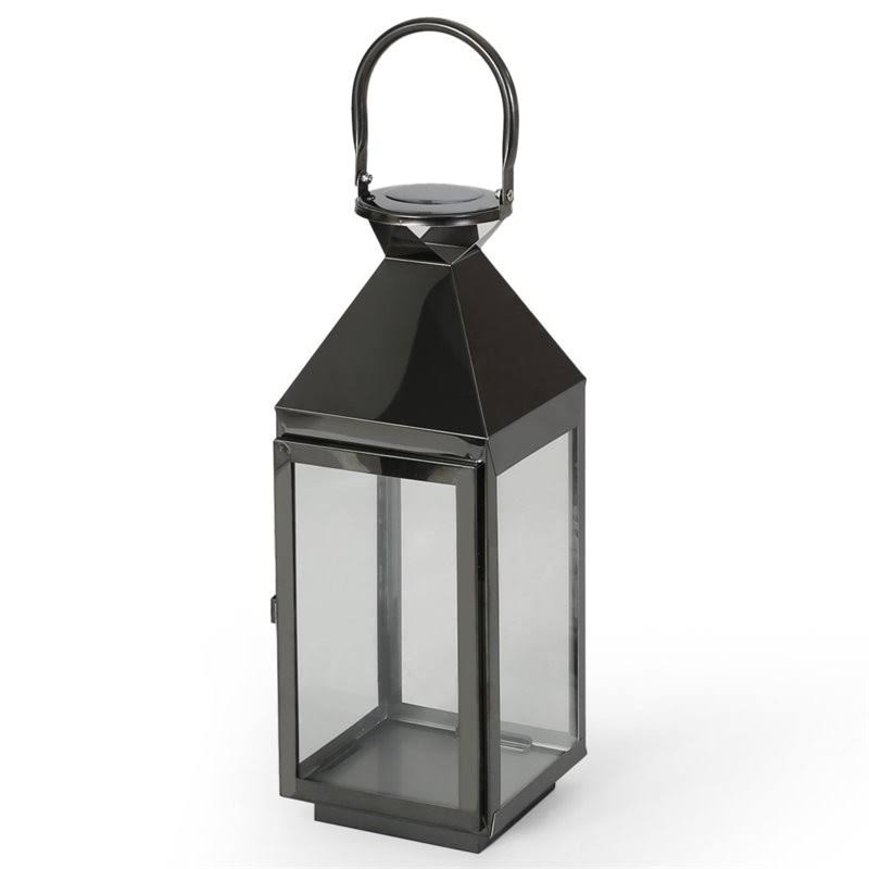 Noble House Tulsa 16x22 Modern Outdoor Stainless Steel Lantern in Black