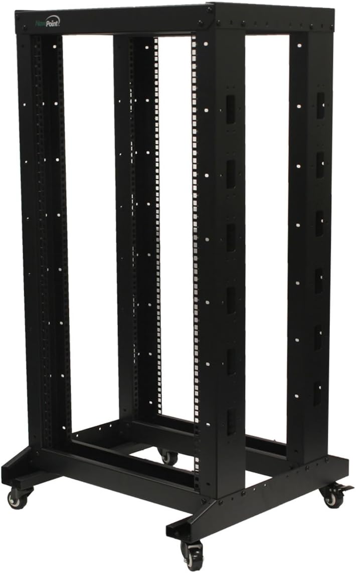 NavePoint 4ft Open Frame 19 Inch 22U 4-Post Network Server Relay Rack Rolling with Casters