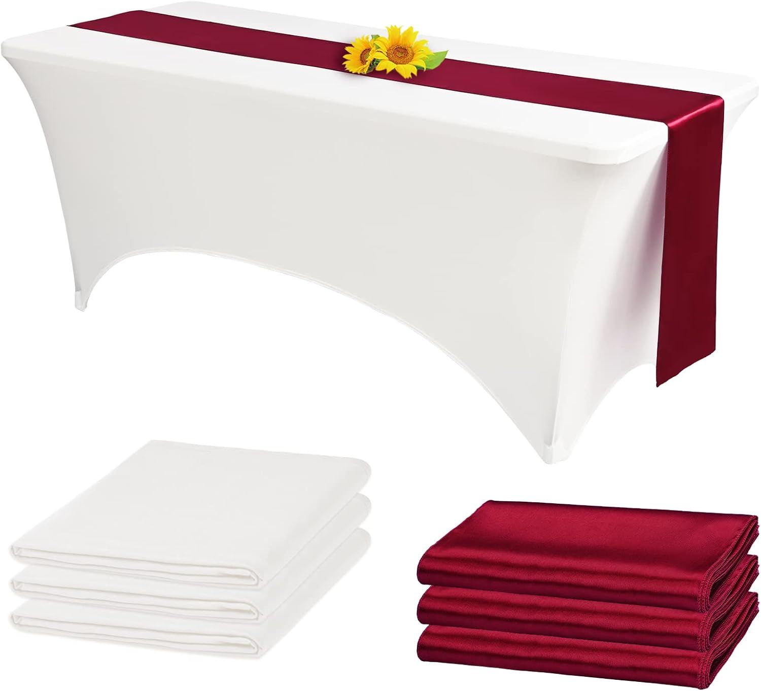 5 Packs Rectangular Elasticity Table Cover, Patio Tablecover Cocktail Tablecloth Tight Fit Washable Stretchable Tablecloth for Meeting Wedding Party Show Event (6FT, Red)