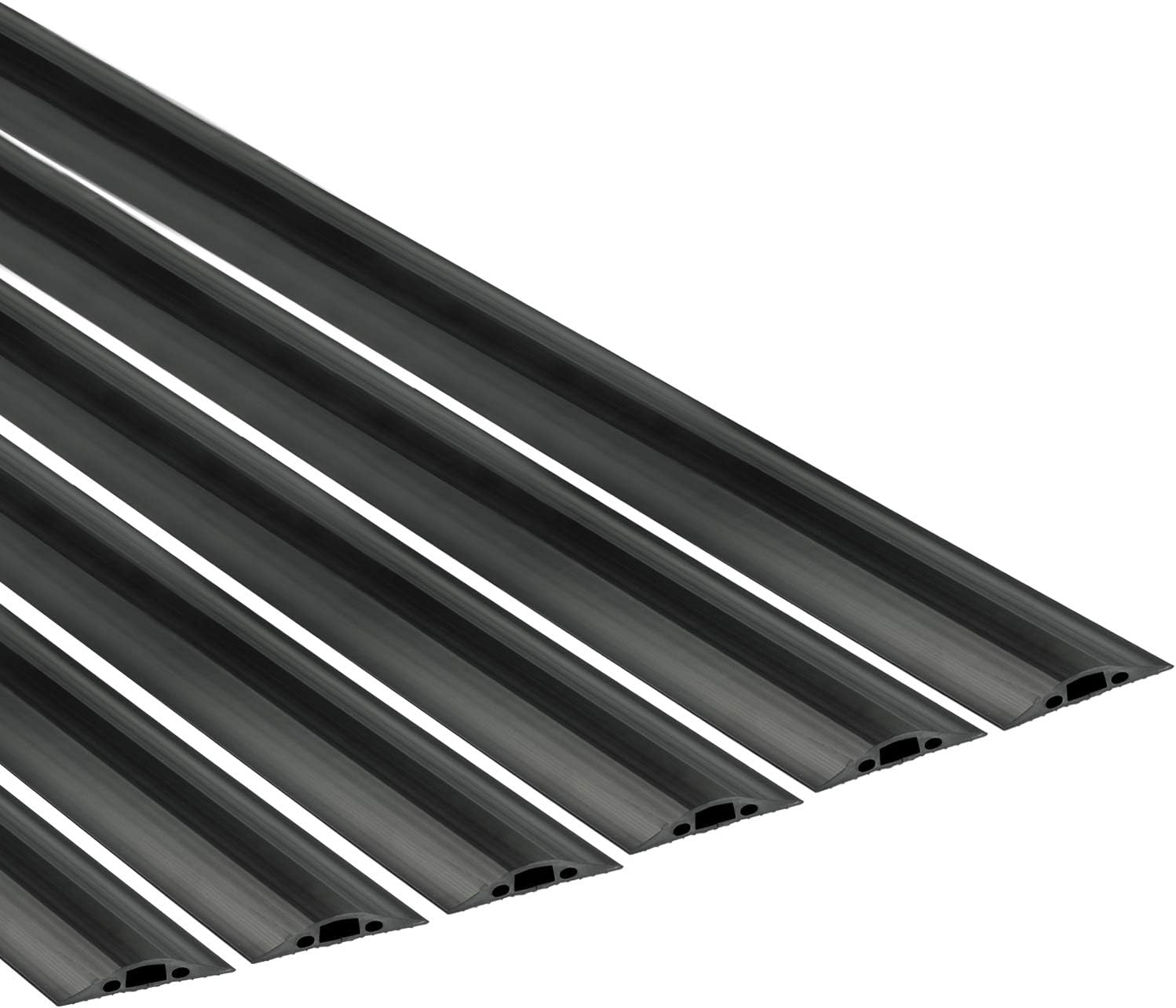 D-Line 6ft Linkable Floor Cord Cover/Cable Protector 6 Pack (36ft Total), Protect Cords and Prevent a Trip Hazard, 6 x 6ft Lengths, Cable Cavity 0.56in (W) x 0.35in (H) - Black