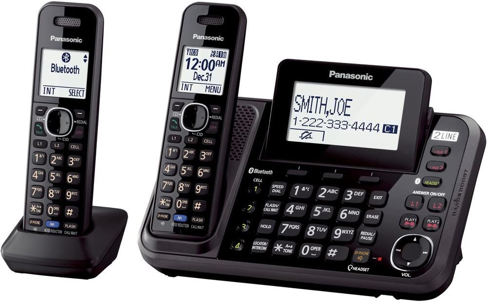 Panasonic KX-TG9542B + (2) KX-TGA950B Dect 6.0 2-Line Cordless Phone w/ Link-to-Cell & 2-Handsets + 2-Pack 2 Line Handset For KX-TG954X