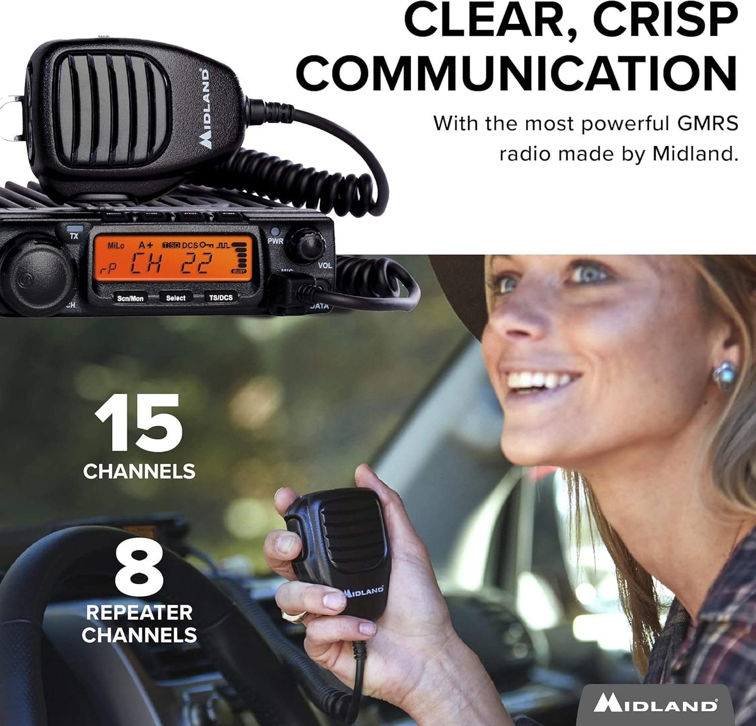 Midland 40 Watt GMRS MicroMobile Two-Way Radio - Long Range Walkie Talkie, 8 Repeater Channels, 142 Privacy Codes