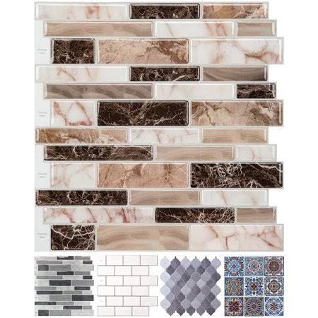 Wall Stickers u0026 Murals Peel and Stick Tile Backsplash for Kitchen, Marble Design (10 Sheets), Brown