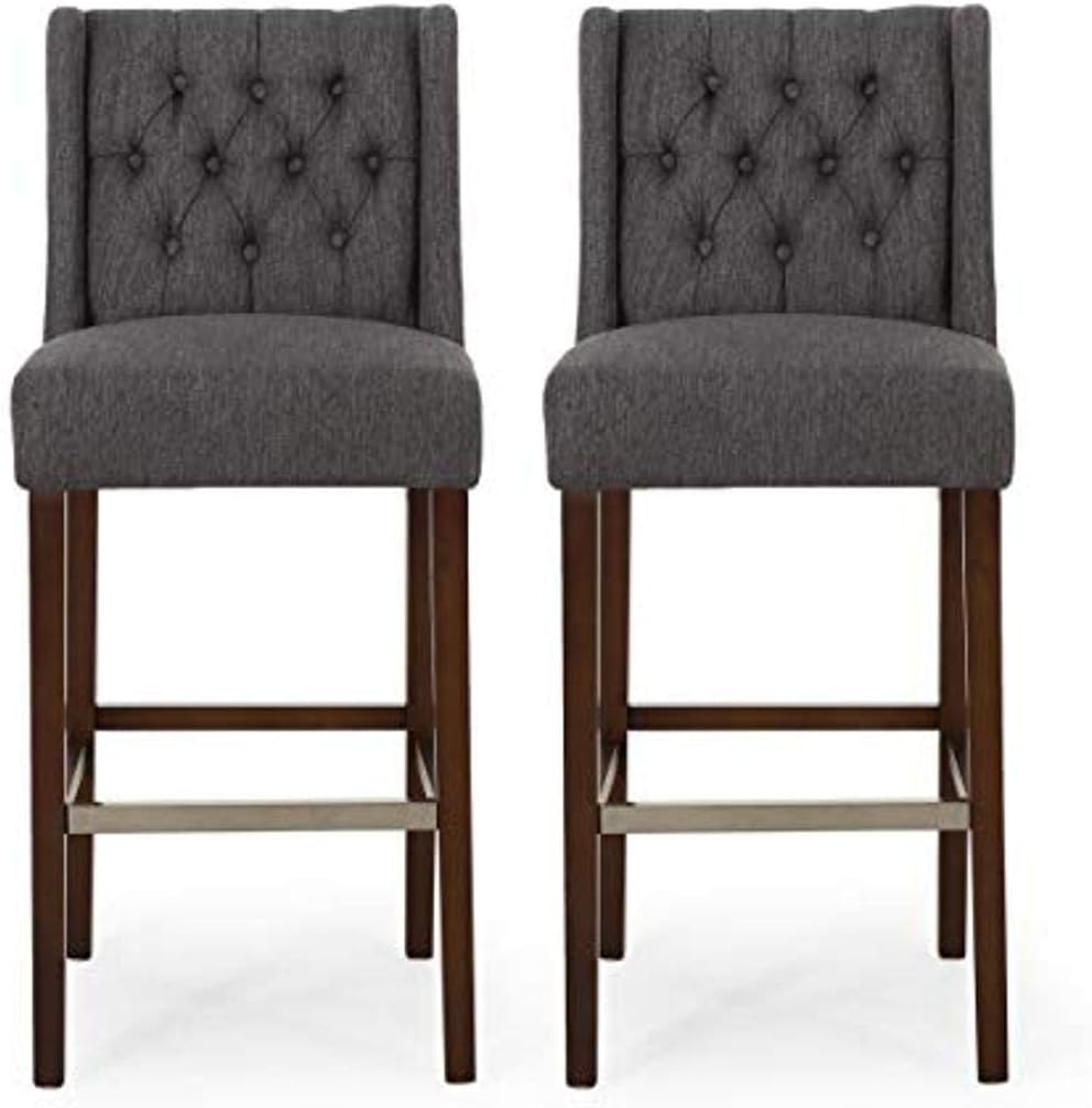 Spencer Contemporary Wingback Fabric Barstools (Set of 2), Beige and Espresso