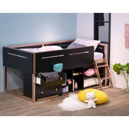 Low Loft Bed, Acme Transitional Junior Wooden Twin Low Loft Beds with Stairs, Contemporary Twin Loft Bed Bedroom Furniture Multi