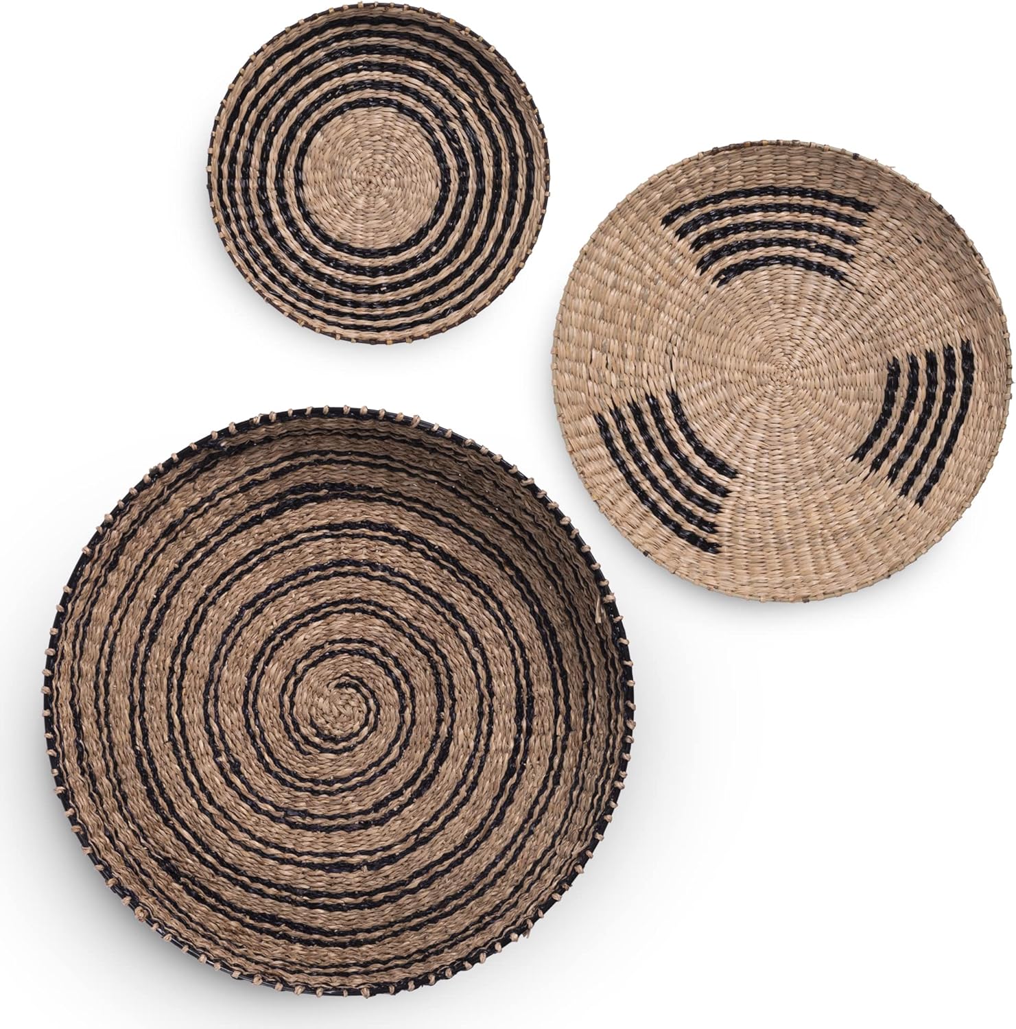 HyakuOku Basket Wall Decor, Seagrass Wall Baskets Set of 3, Wall Basket Decor, Large Wicker Basket Bohemian Wall Decor, Seagrass Baskets Living Room Decor, Hanging Wall Decor and Bathroom Decor Pack of 2