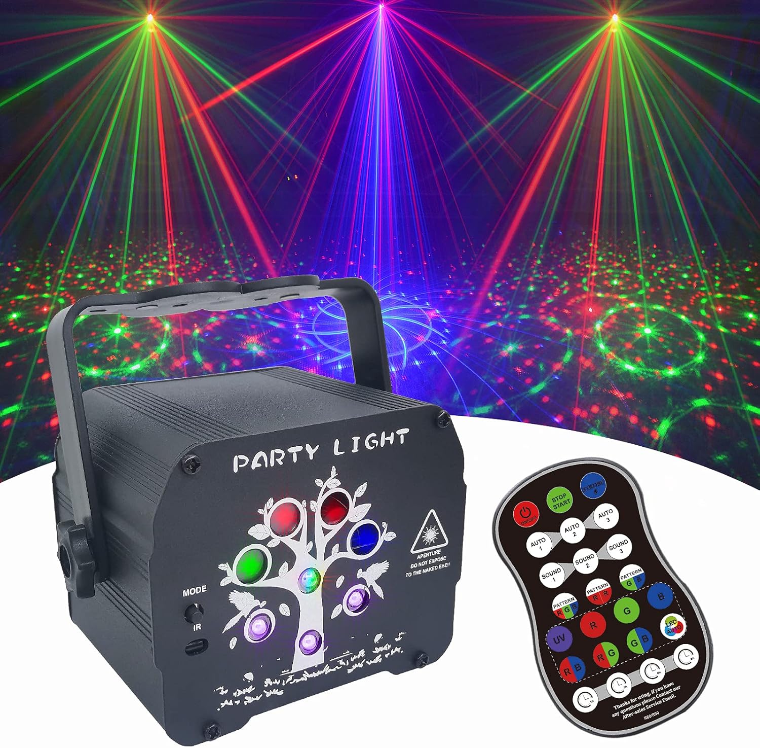 Party Lights, Portable LED Stage DJ Disco Strobe Light with Remote Control, Sound Activated & Battery Powered Blue LED Projector for Indoor Home Decorations Birthday Rave Party Show Gift Bar Live