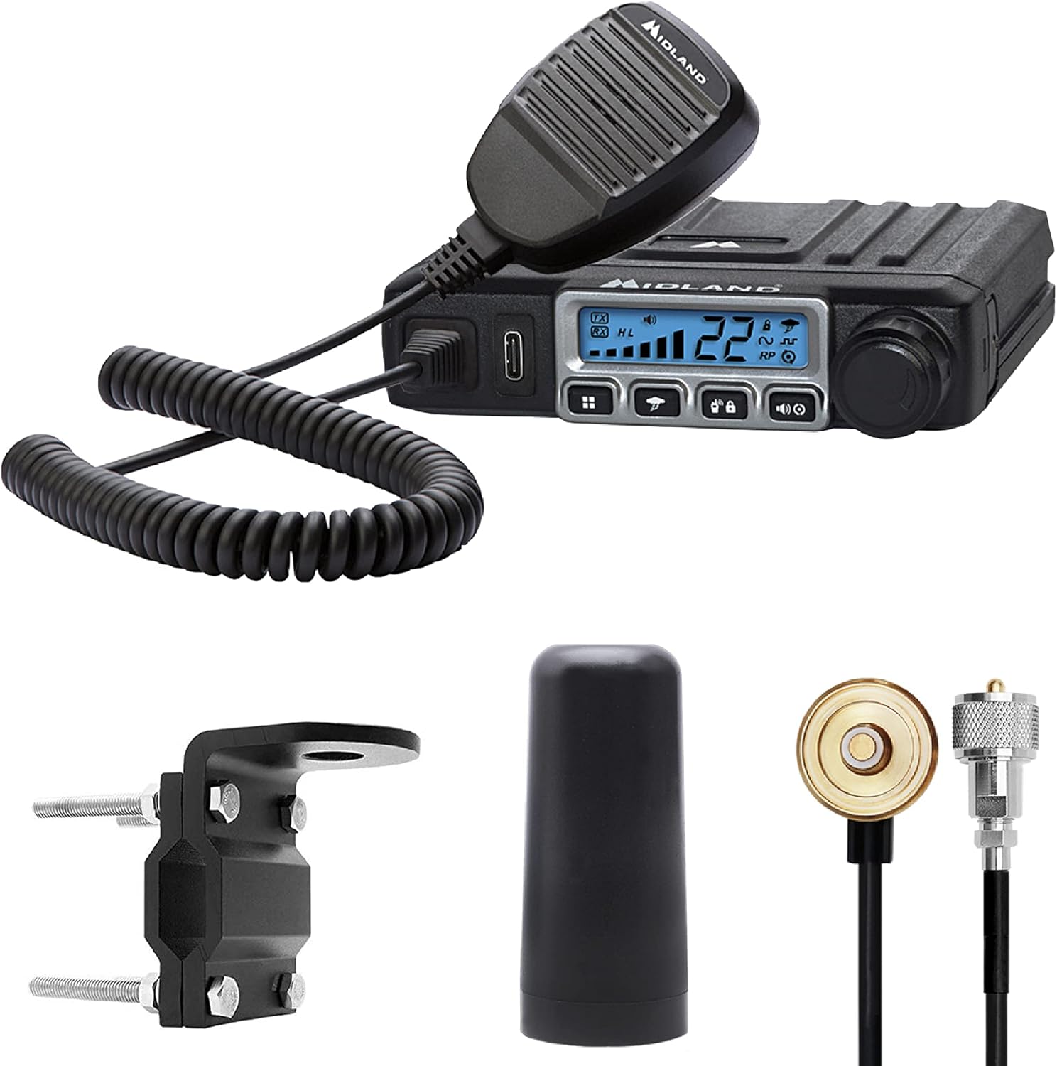 Midland MicroMobile Farm Tractor Bundle - MicroMobile 15 Watt GMRS Two-Way Radio with Mirror Mount, Antenna Cable and 3dB Gain Antenna