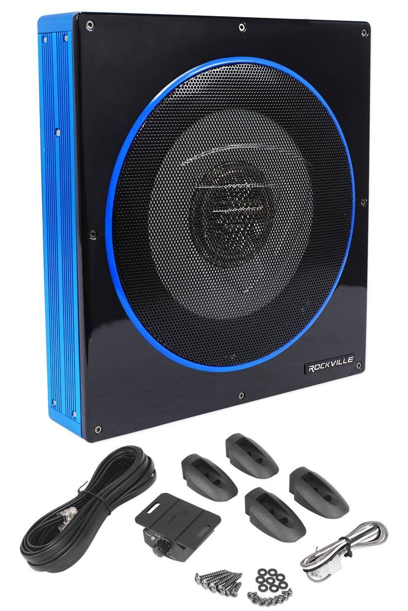 Rockville RW10CA 10x22 800 Watt Slim Low Profile Active Powered Car Subwoofer Sub