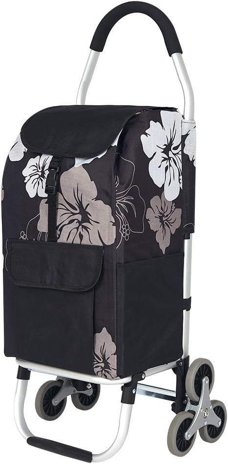Totolot Folding Shopping Cart with Tri-Wheels for Stair Climbing, Grocery Shopping Cart with Cushion Handle, Removable Canvas Bag, Black.