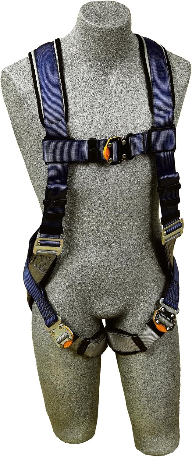 3M DBI-SALA Large ExoFit Full BodyVest-Style Harness With Back D-Ring, Quick Connect Chest And Leg Strap Buckle, Loops For Body Belt And Built-In Comfort Padding,1107977,blue/gray