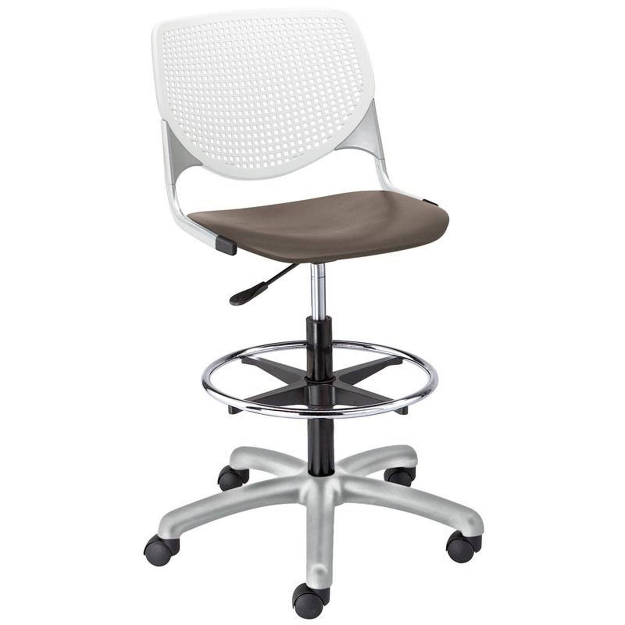 KFI Kool Poly Adjustable Drafting Stool White Back Brownstone Seat