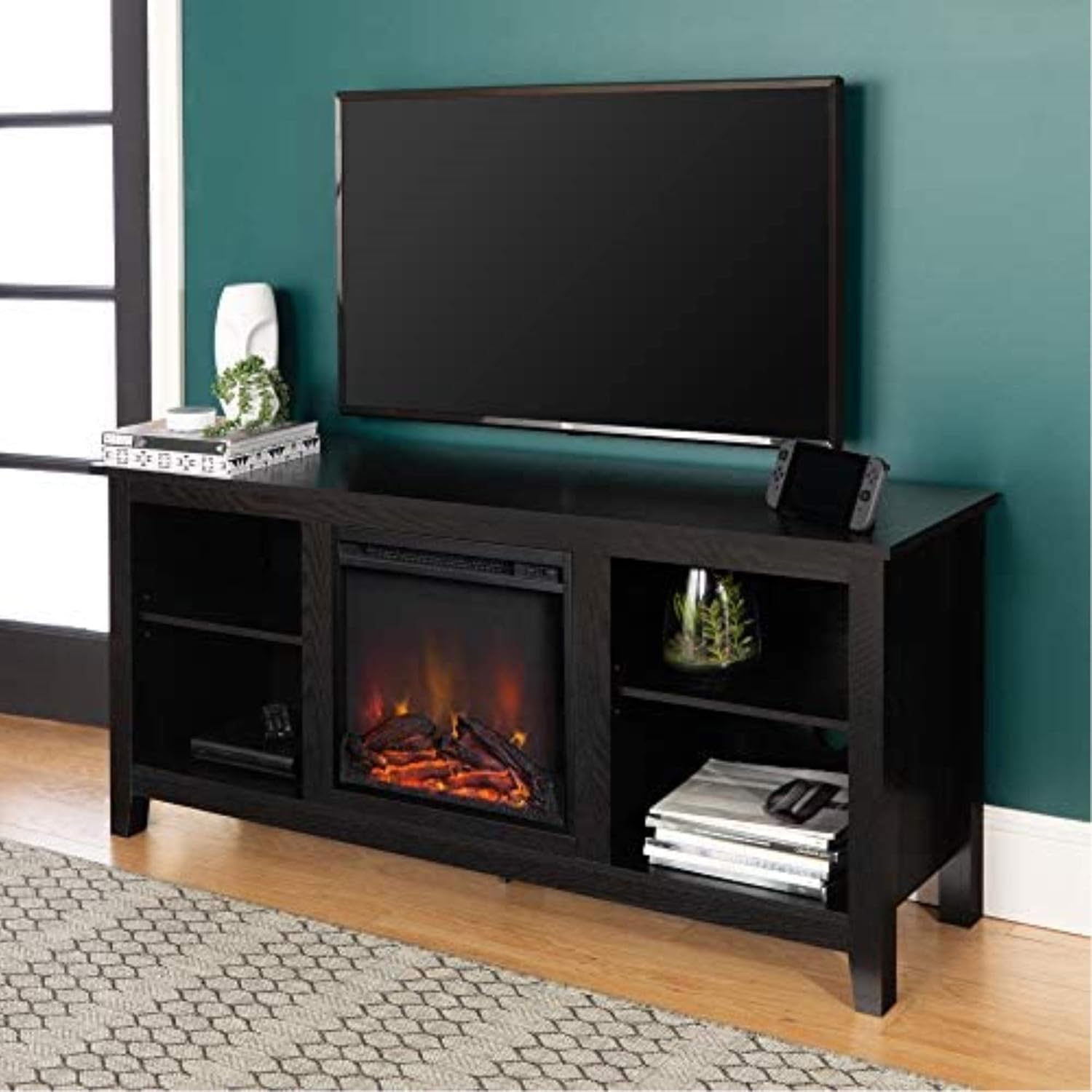 Walker Edison Fireplace TV Stand , Black , 58