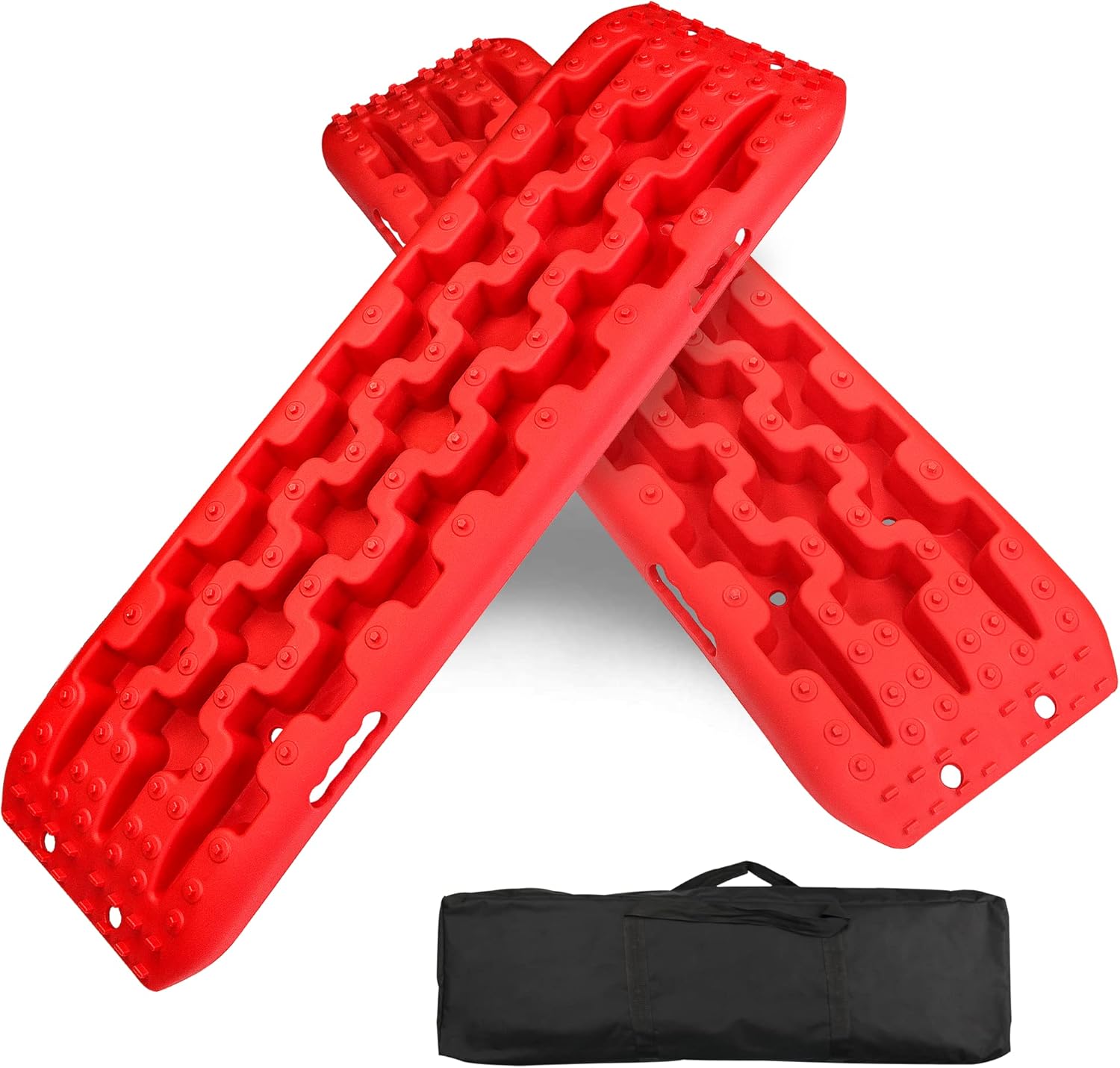 YIYITOOLS Recovery Traction Tracks 2 Piece, Tire Traction Mats for Off Road Mud Sand Snow, 4WD Tire Ladder Lift Mat for Cars Trucks SUVs Vehicle Extraction, Red