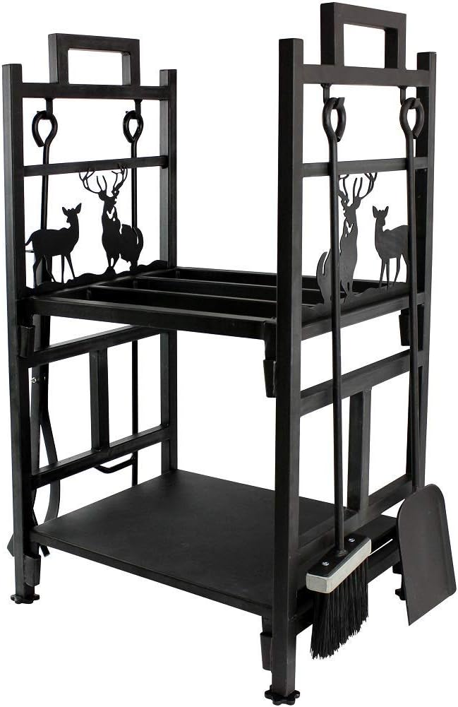 INNO STAGE Firewood Log Rack, Iron Wood Lumber Storage Holder for Fireplace, Heavy Duty Log Storage Bin for Firepit Stove Accessories Indoor - Perfect Construction - No Any Screw to Install