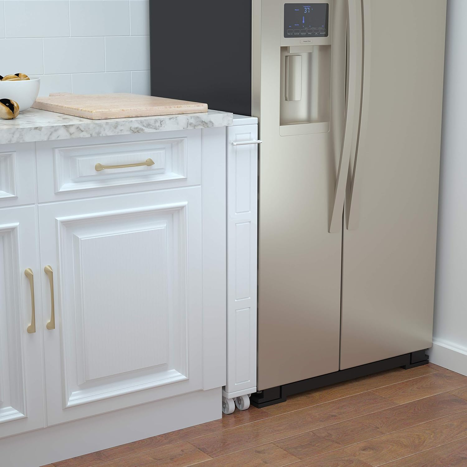 MUSEHOMEINC Compact Space Kitchen Pantry,3-Tier Kitchen Removable Storage Cart, Slim Slide Out Rolling Pantry Shelf for Narrow Spaces