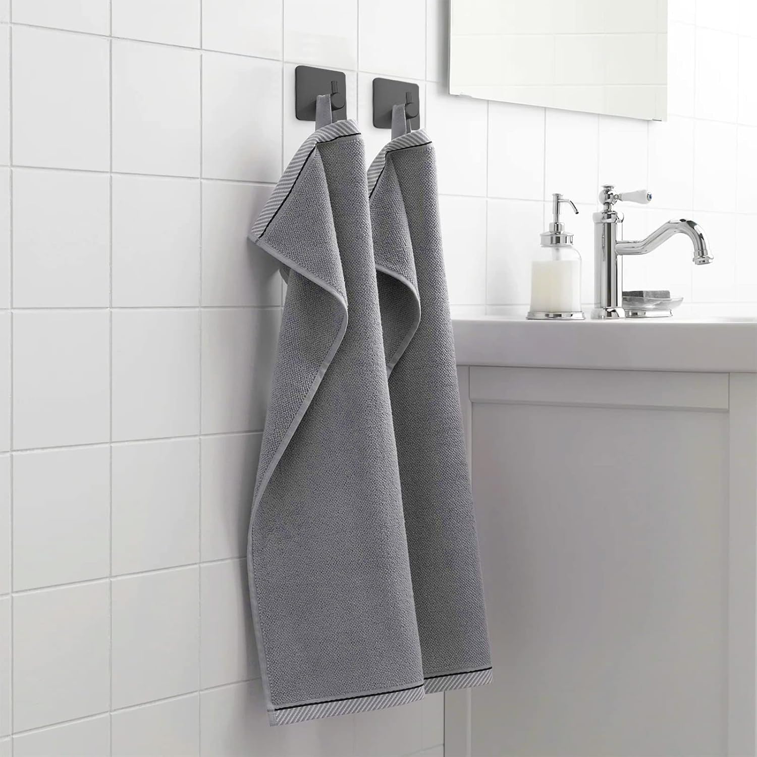 Hindfen Paper Towel Holder Black Under Cabinet Mount Rack for Kitche Includes Holders 4 Hooks Bathroom Accessories Kit SS304 Stainless Steel