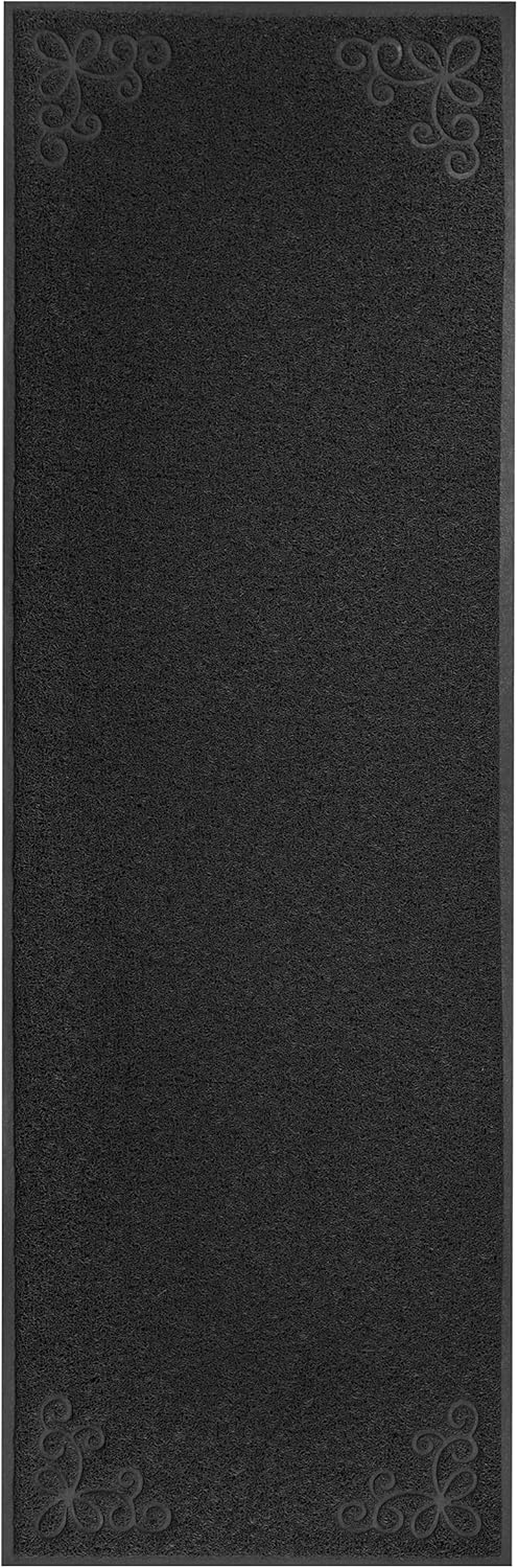 Floor Runners Indoor Outdoor Floor Runner Non Skid - Premium 6&rsquo;x2&rsquo; 100% Rubber PVC Floor Runners Rugs Rubber Backed Kitchen Bath Garage Patio | Waterproof Flexible Inside Outside (Black)