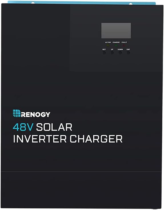 Renogy 48V 3500W Pure Sine Wave Inverter, All-in-One with MPPT Charge Controller, Power-Saving Mode DC 48V to AC 120V, Surge 7000W, Solar, Generator Battery Charging, LCD&LED, for Home, Camping, RV