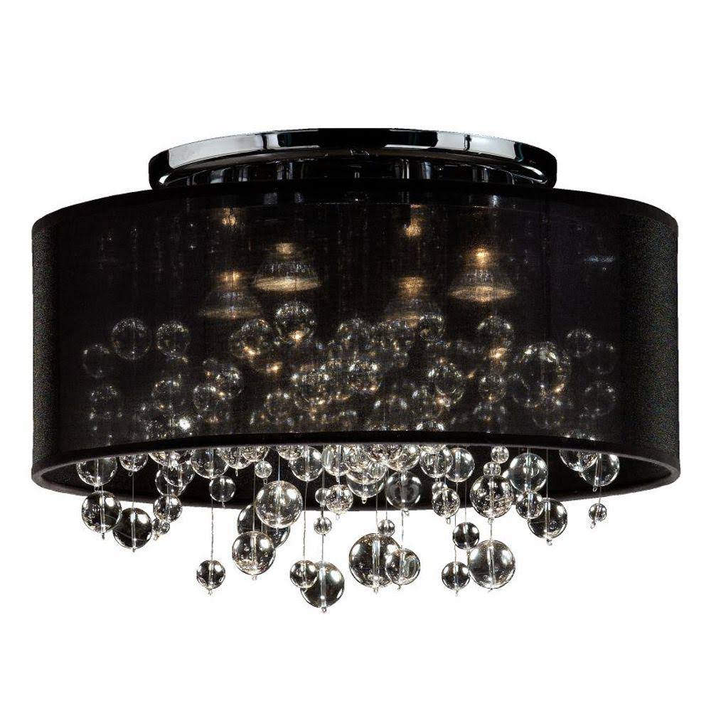 Glow Lighting Silhouette 18 in. 4-Light W Black Drum Shaded Beaded Crystal and Chrome Flush Mount