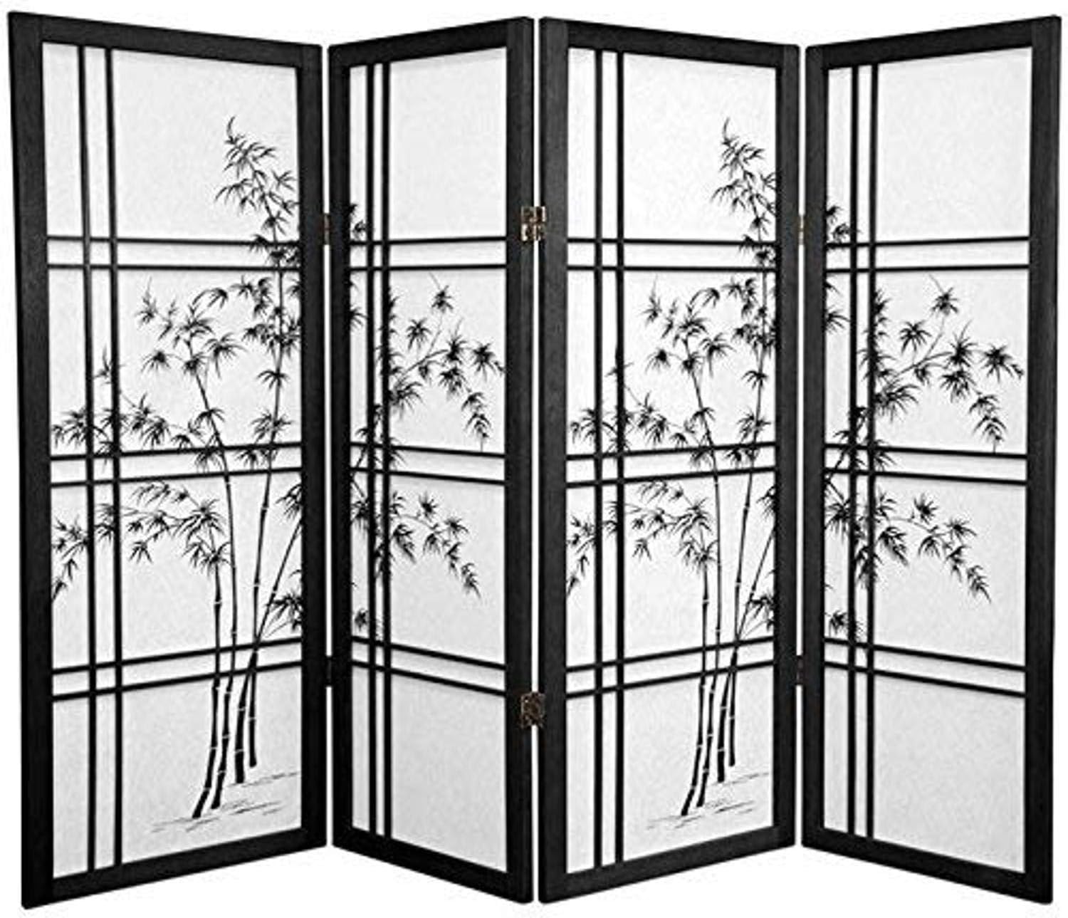 Oriental Furniture 4 ft. Tall Bamboo Tree Shoji Screen - Black - 4 Panels