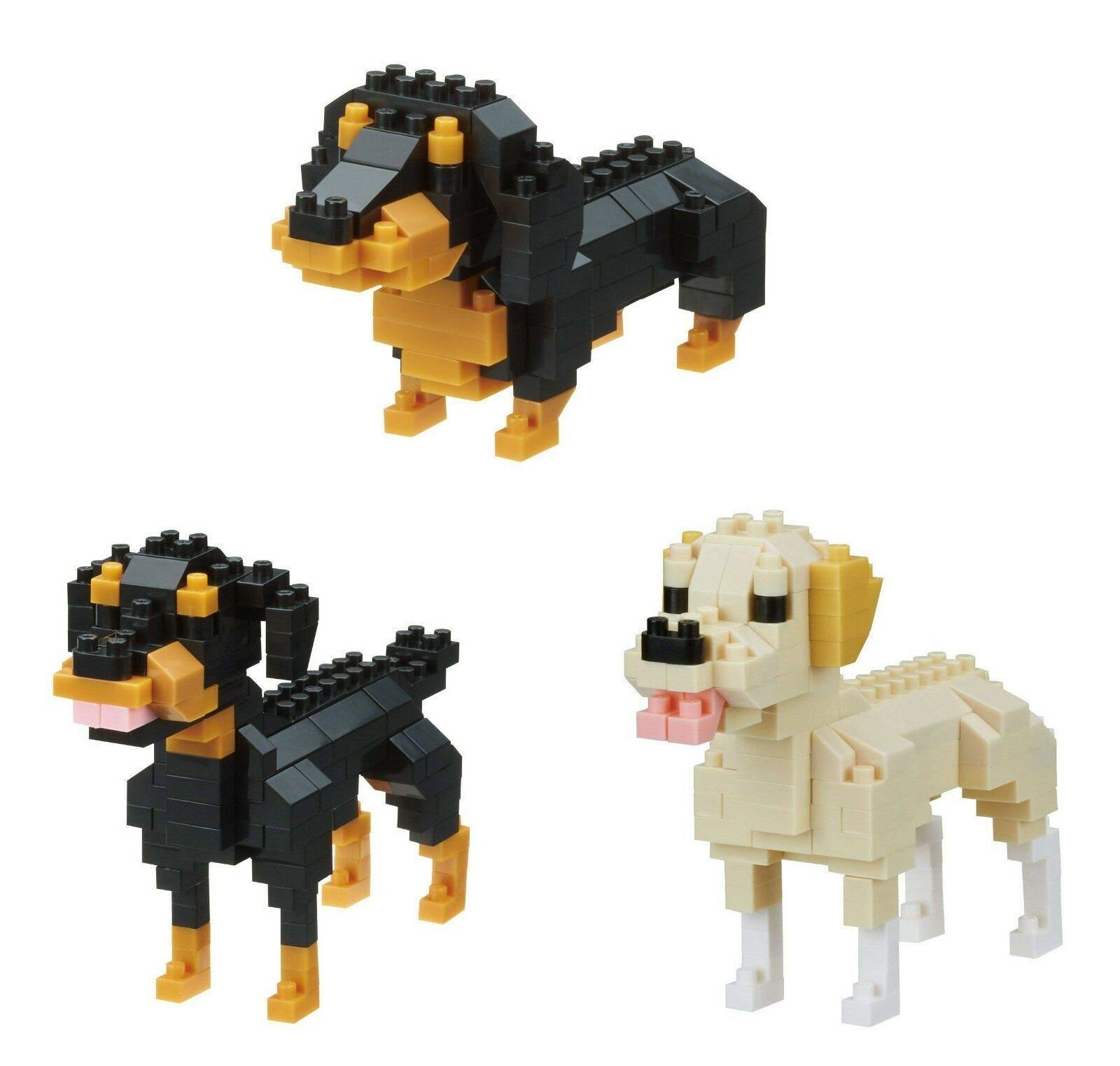 Nanoblocks 3 Different Dogs in Bundled Set - Miniature Dachshund, Labrador Retriever and Rottweiler (Japan Import)