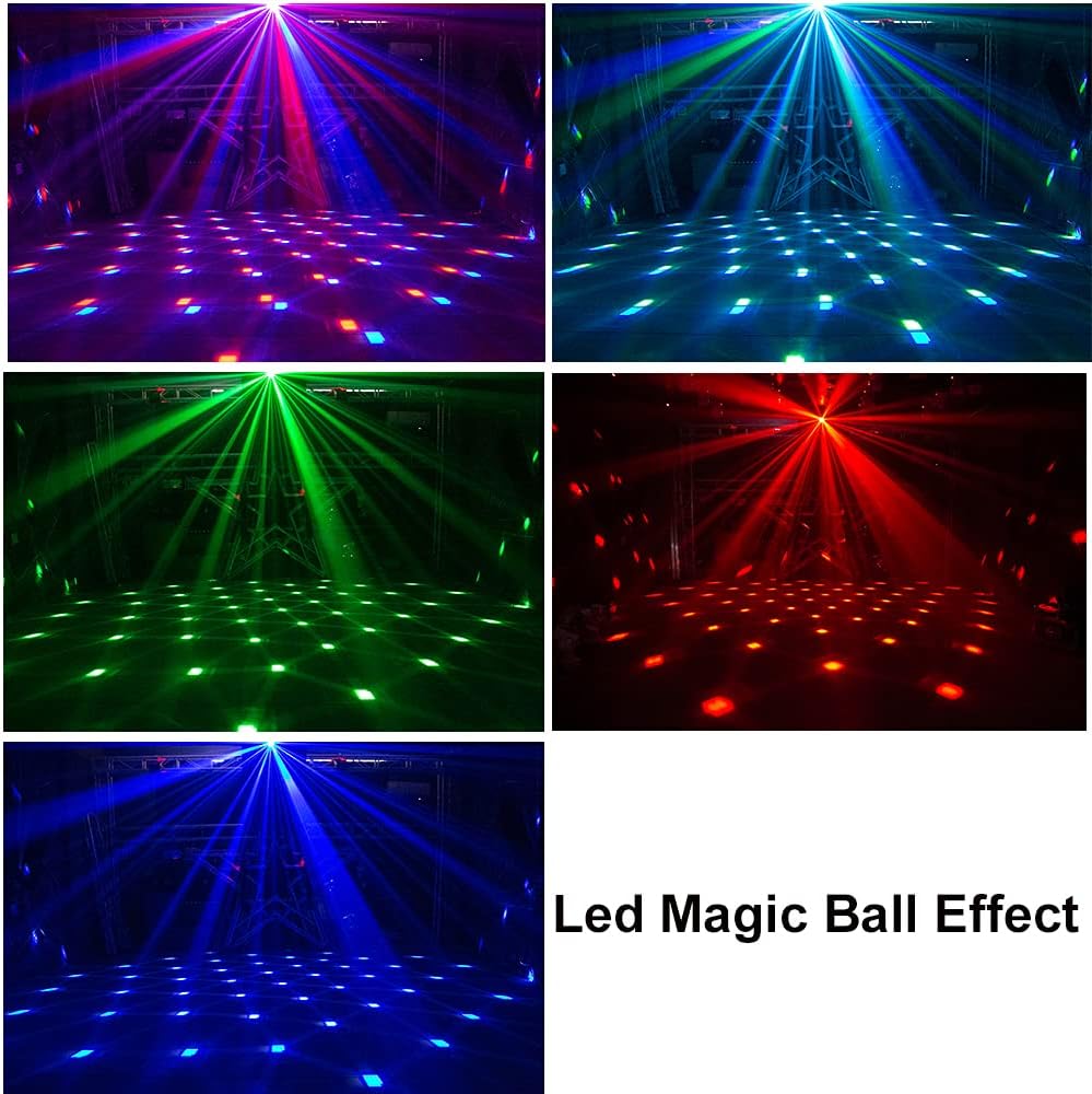 Kebert Dj Party Lights, 5 in 1 Mixed Effects Stage Lights with Magic Ball, RGBW Led Par Light, Pattern Strobe Light , Sound Activated Disco Light with Remote DMX Control for Wedding Party Bar