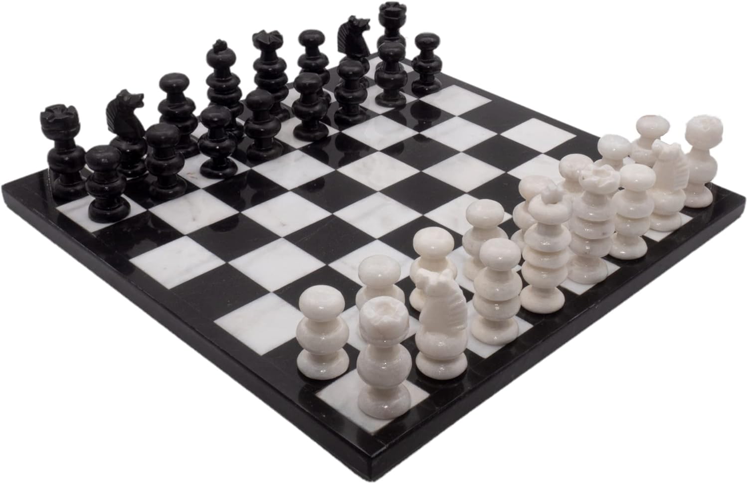 Chess Set for Adults Unique & Exotic Nice Black and White Fancy Decorative Marble Stone Board and Pieces Weighted Professional Staunton 13.5 inch