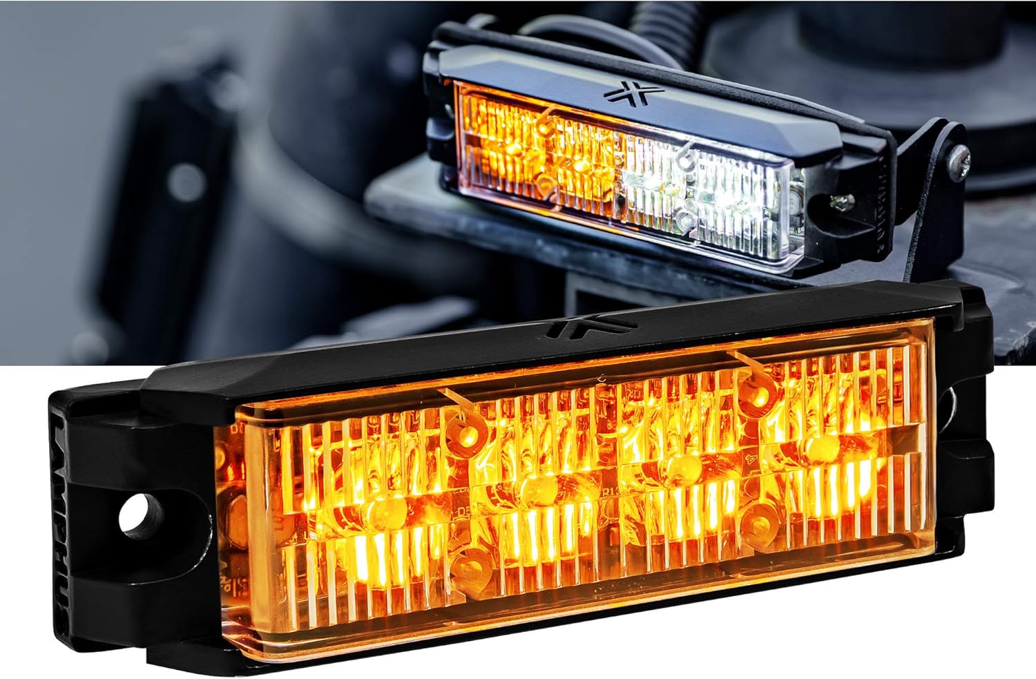 4pc SolarBlast 4W AMBER RED LED Flashing Strobe Light Head [22 Flash Mode] [TIR] [Multi Units Sync-able] [Surface-Mount] Grille Police Lights for Emergency Vehicle Truck Volunteer Firefighter