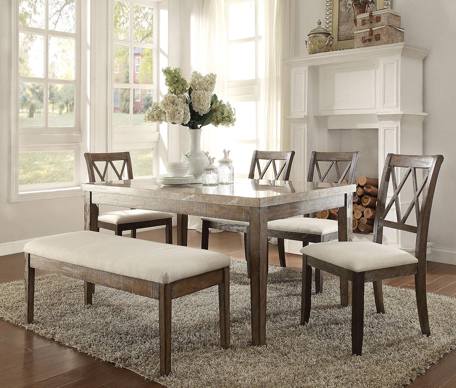 ACME Furniture 71715 Claudia Dining Table, White Marble/Salvage Brown