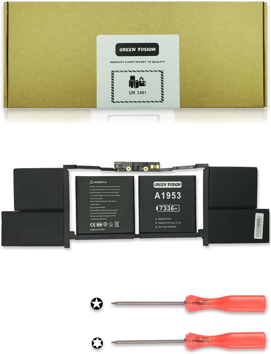 A1990 A1953 Laptop Battery for MacBook Pro 15 Inch with Touch Bar Mid 2018 & Mid 2019, 83.6Wh 11.4V, with Repair Toolkit, Electronic User Manual